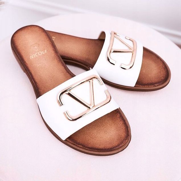 Nicole Papuci clasici de piele pentru femei, alb Evie 2