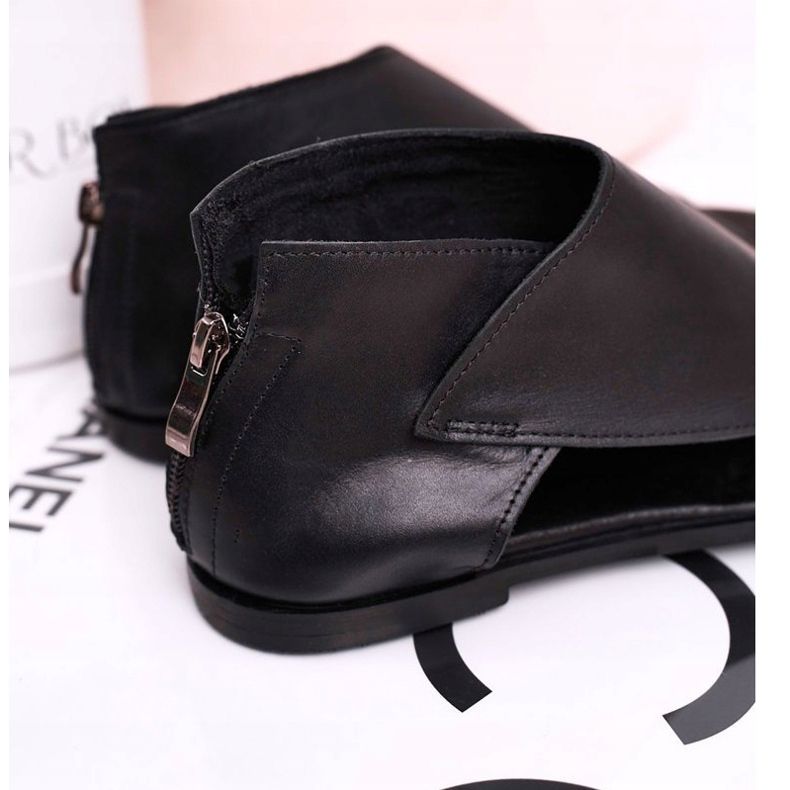 Nicole Sandale plate din piele pentru femei Negru Natalie 1