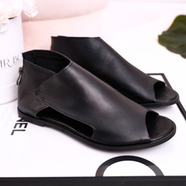 Nicole Sandale plate din piele pentru femei Negru Natalie 2