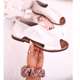 Nicole Sandale plate din piele pentru femei Alb Natalie de aur 2