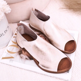 Nicole Sandale plate din piele pentru femei Alb Natalie de aur 1