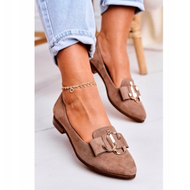 Nicole Mocasini din piele întoarsă pentru femei, balerini, maro deschis, Mary-Jane 1