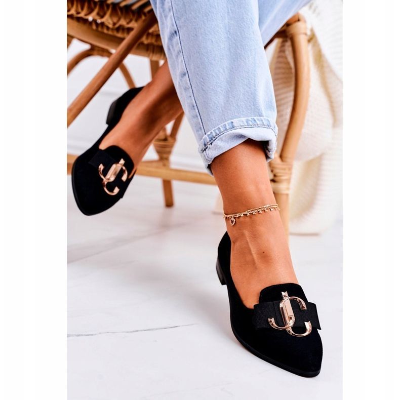 Nicole Mocasini din piele întoarsă pentru femei, balerini Mary-Jane negri negru 1