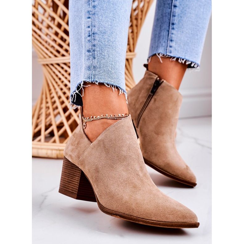 Nicole Cizme de damă cu piele de căprioară decupată Bej Lawrence maro 2