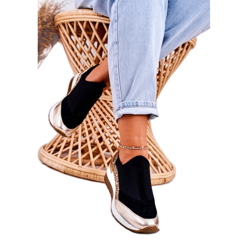 Nicole Adidași din piele pentru femei din piele neagră Golden Frances negru 1