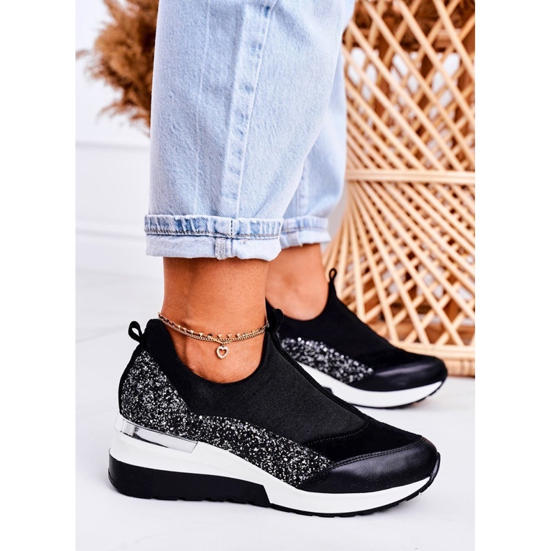 Nicole Adidași de piele pentru femei din piele negru argintiu Frances 1