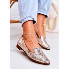 Nicole Mocasini din piele pentru femei cu model Animal Golden Scarlett multicolor de aur 1