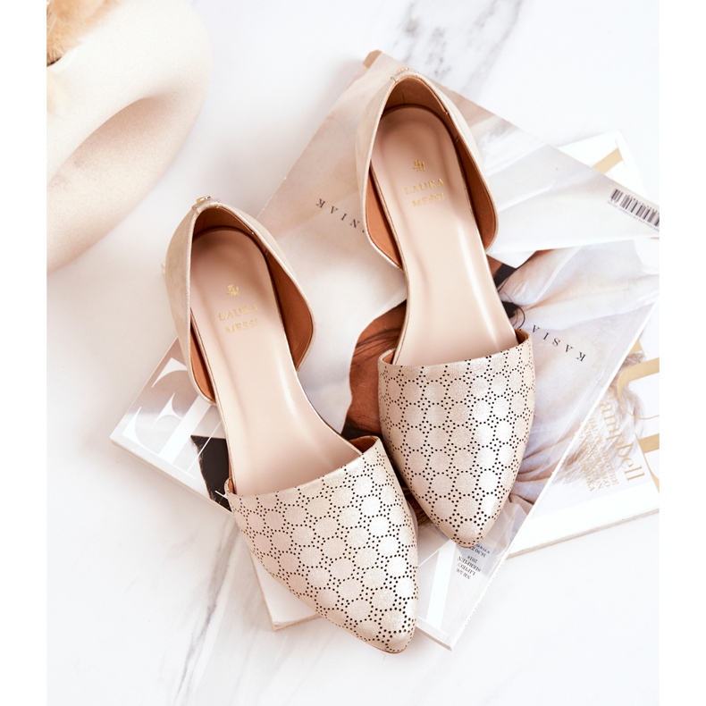 Elegante balerini din piele Laura Messi 1110 Benzina de aur multicolor 1
