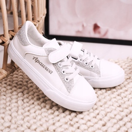 Apawwa Adidași copii cu brocart alb și argintiu Camila 2