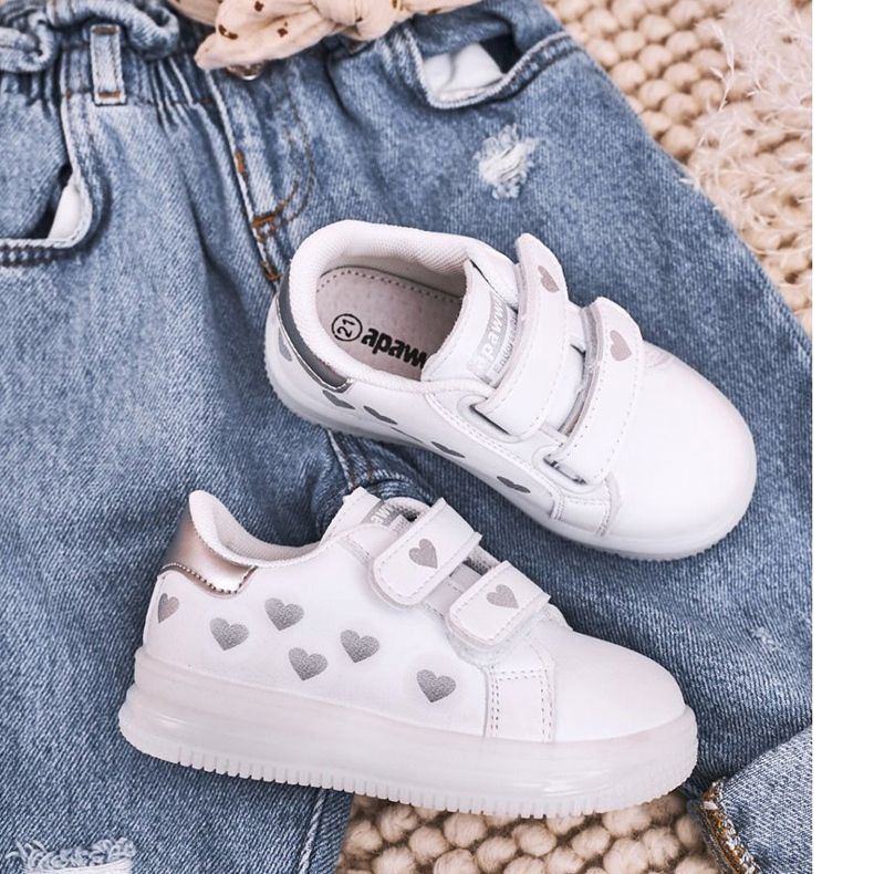 Apawwa Încălțăminte sport pentru copii, cu talpă luminoasă, cu led alb-argintiu 1