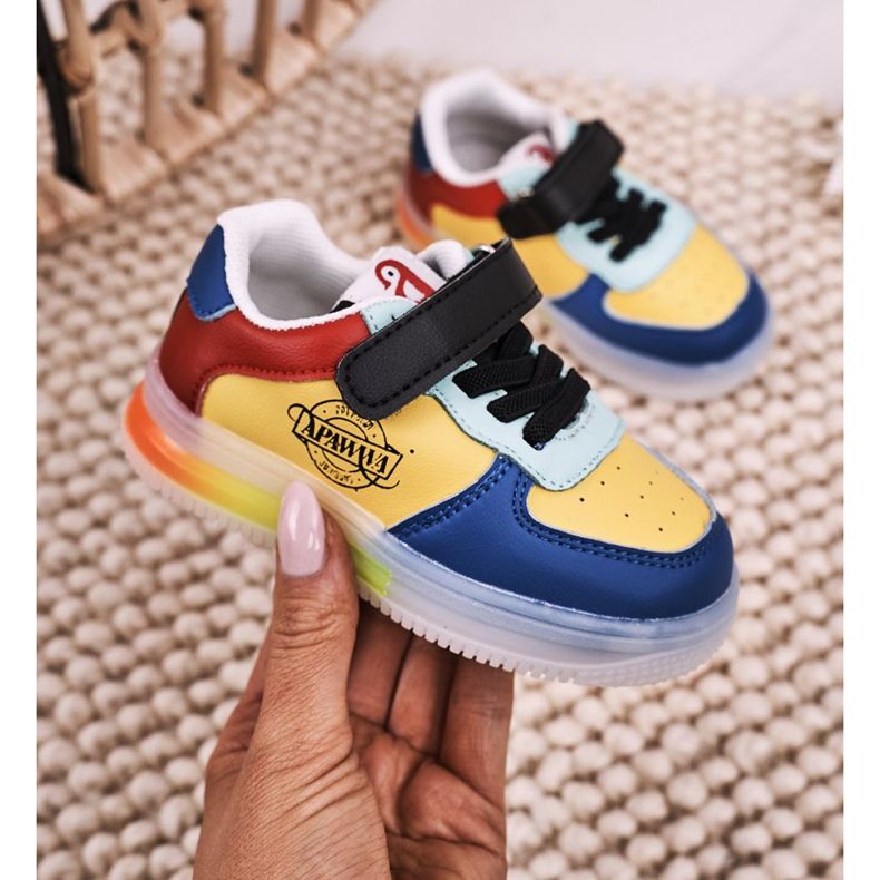 Apawwa Încălțăminte sport pentru copii, cu talpă cu lumină LED, scuter multicolor albastru galben 2