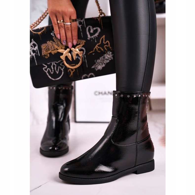 J.STAR But Cizme de damă negre cu lac cald, cu jeturi, Performance negru 2