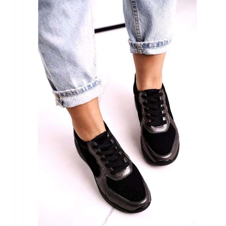 S.Barski Adidași de piele cu piele pentru femei Roxette negru multicolor argint 3