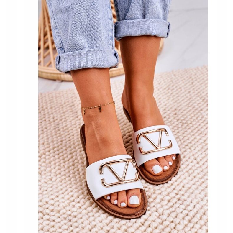 Nicole Papuci clasici de piele pentru femei, alb Evie 1