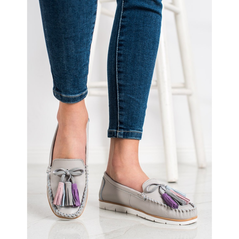 Evento Mocasini din piele cu franjuri bej 2