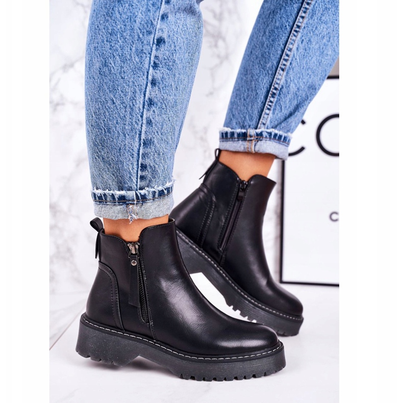 J.STAR But Cizme calde pentru femei pe o talpă de cauciuc Black Moon Walk negru 1