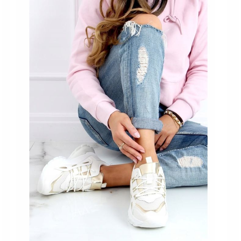 Pantofi sport pentru femei bej B0-551 BEIGE / GOLD 1