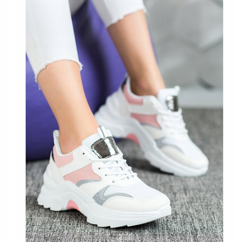 SHELOVET Adidași cu stil Merlin alb roz argint 1