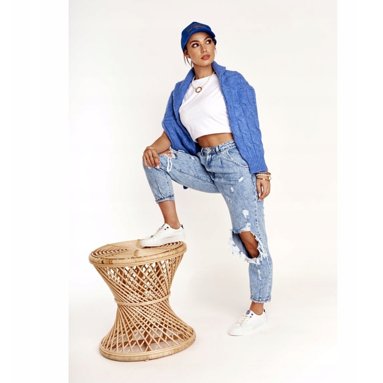 Adidași din piele pentru dama Big Star BB274211 Alb și bleumarin 2