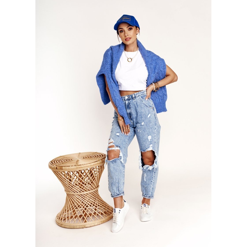 Adidași din piele pentru dama Big Star BB274211 Alb și bleumarin 1