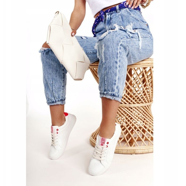 Adidași din piele pentru femei Big Star BB274210 Alb și roșu 1