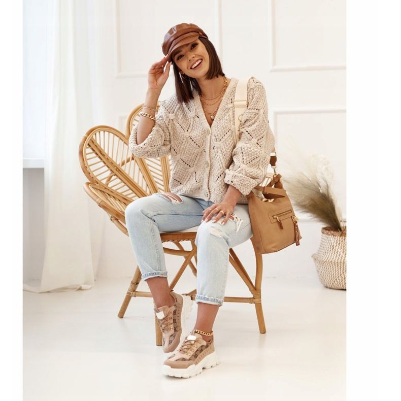 Adidași de damă pe o talpă masivă Khaki Daydreamer bej maro de aur 2