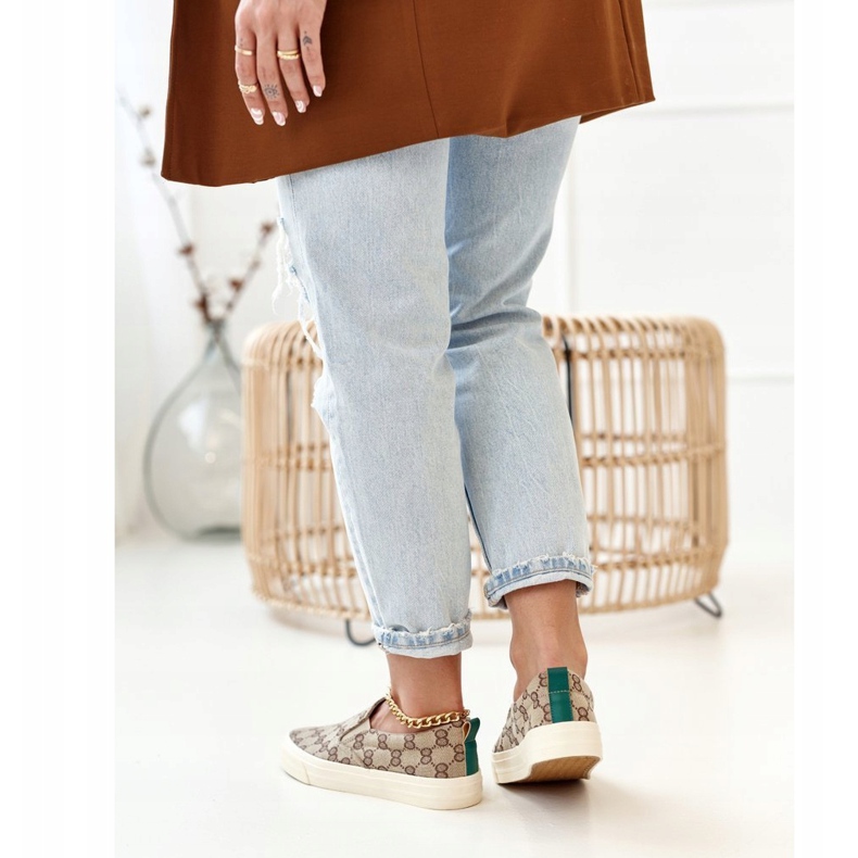 Adidași logați pentru femei Slip-On Khaki Challenge bej maro 2