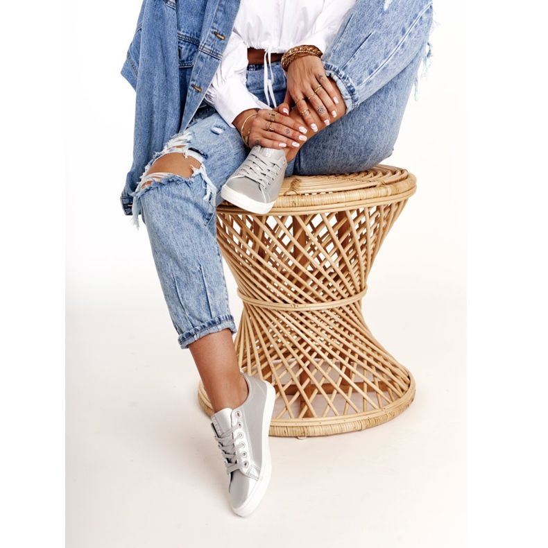 Adidași din piele pentru femei Big Star HH274143 Argintiu 1