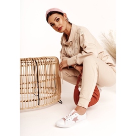 Adidași din piele pentru femei cu stea Big Star DD274691 Alb-roz 1