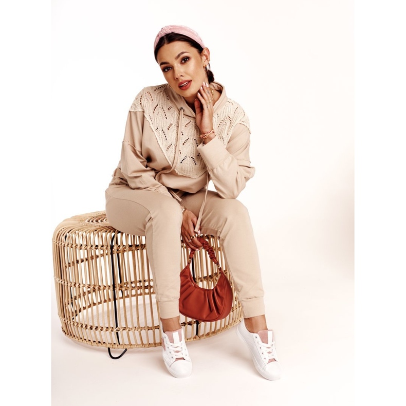 Adidași din piele pentru femei cu stea Big Star DD274691 Alb-roz 2