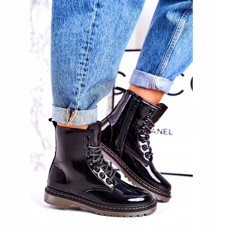 Cizme calde pentru femei Cizme lăcuite Black Thunder negru 3