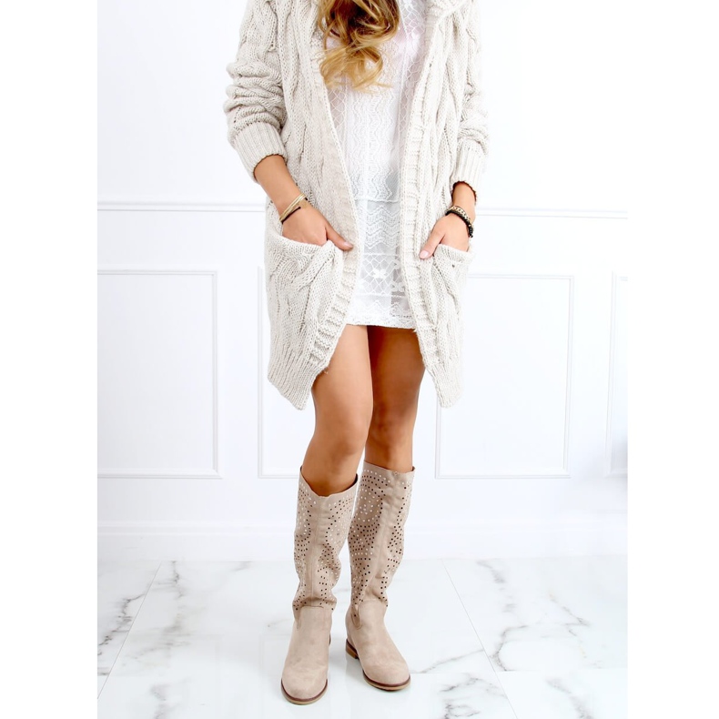 Cizme ajurate pană ascunsă bej ST-56P Bej 2