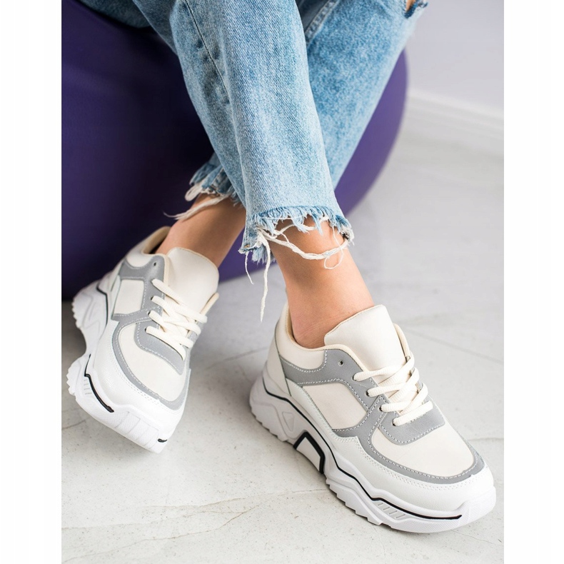 SHELOVET Adidași sport confortabili alb maro 1