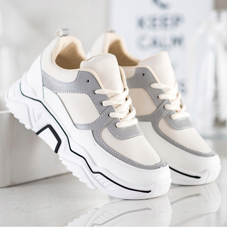 SHELOVET Adidași sport confortabili alb maro 2