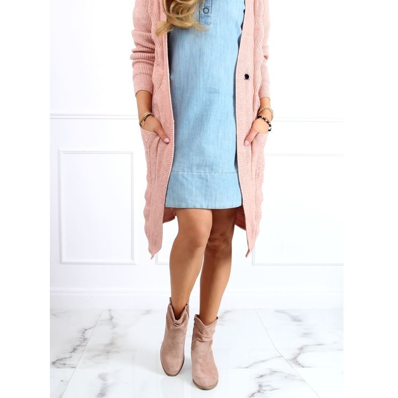 Cizme cu toc mic în bej și roz Z1165 Kaki 1