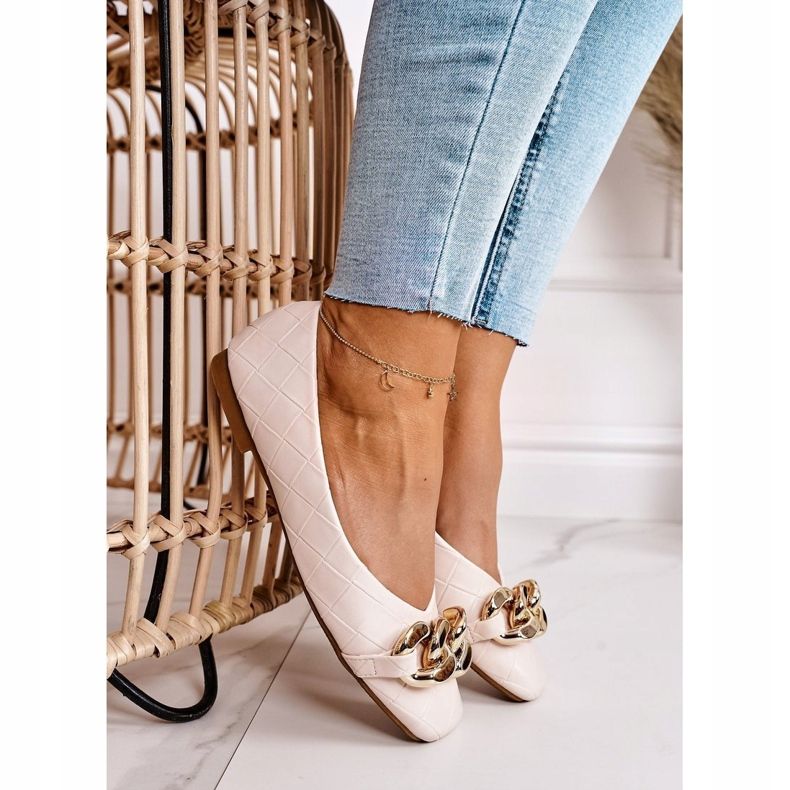 PS1 Elegante balerini matlasate cu lanț bej Coco 2