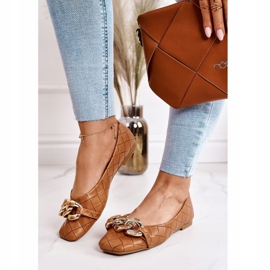PS1 Elegante balerini matlasate cu lanț Coco Camel maro 5