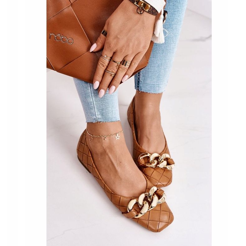 PS1 Elegante balerini matlasate cu lanț Coco Camel maro 2