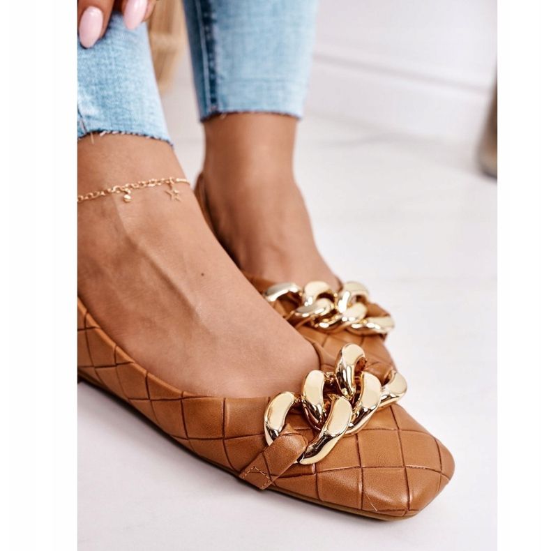 PS1 Elegante balerini matlasate cu lanț Coco Camel maro 1