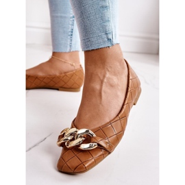 PS1 Elegante balerini matlasate cu lanț Coco Camel maro 3