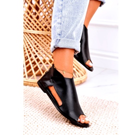 Nicole Sandale plate din piele pentru femei Negru Natalie 4