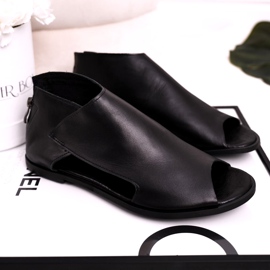 Nicole Sandale plate din piele pentru femei Negru Natalie 1