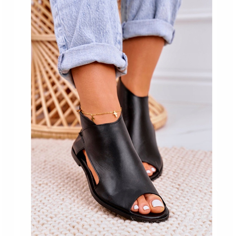 Nicole Sandale plate din piele pentru femei Negru Natalie 3