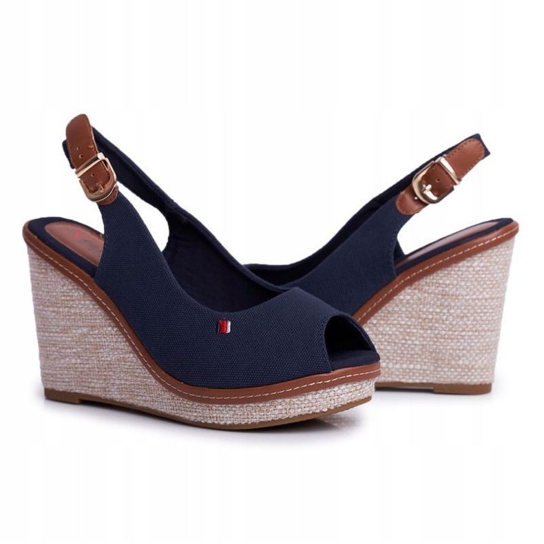 PS1 Sandale Tommy Navy Blue pe un toc de pană împletit albastru marin 2