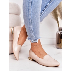 Mocasini de damă pe tocuri de aur Laura Messi 2013 Bej 2