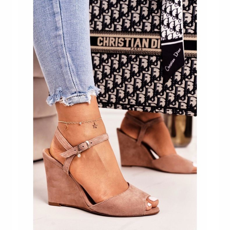 Sandale cu piele de căprioară Laura Messi 2253 Roz pudră 1