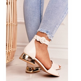 Sandale din piele pe tocuri aurii Laura Messi 2143 Bej 1