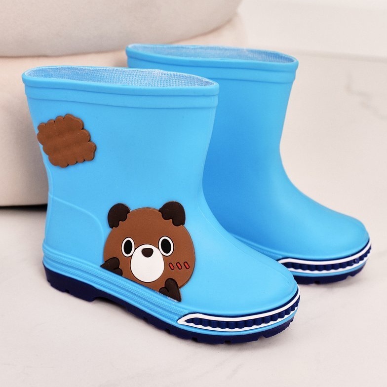 Wellies pentru copii cu ursuleț de pluș albastru deschis 2