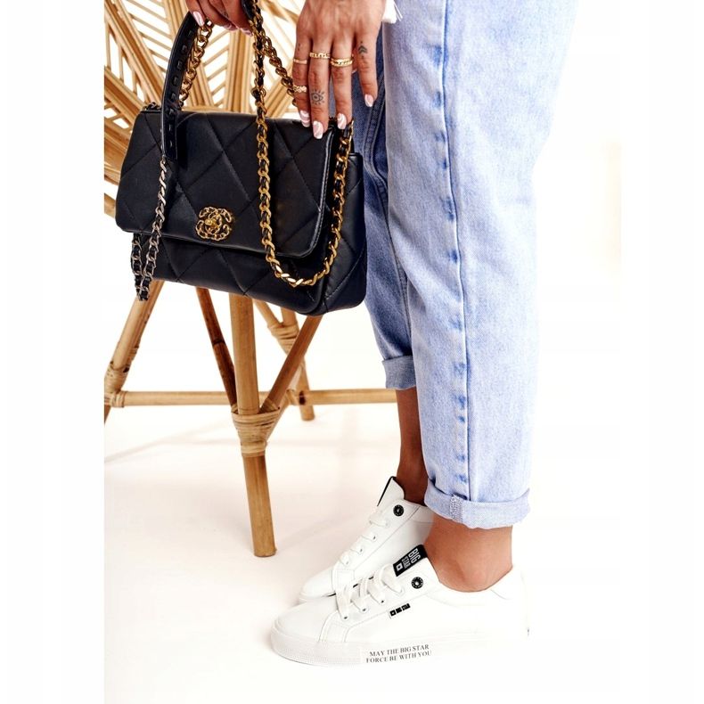 Adidași din piele pentru femei cu inscripția Big Star EE274316 Alb negru 2