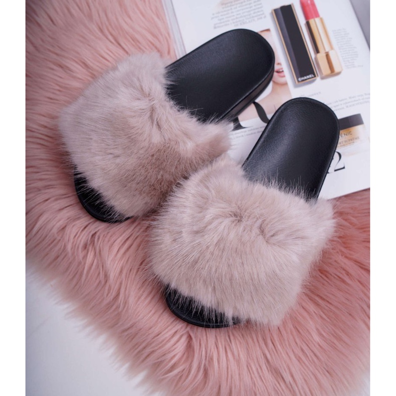 SEA Papuci Bej Femei cu blană NiceFur gri 3